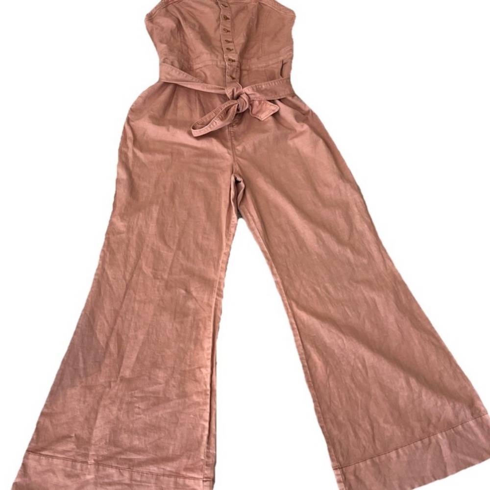 Anthropologie Pink Wide-Leg Jumpsuit with Belt